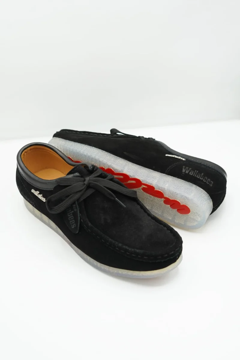 Clark Wallabees Suede Moccassins Translucent Sole Black Shoes