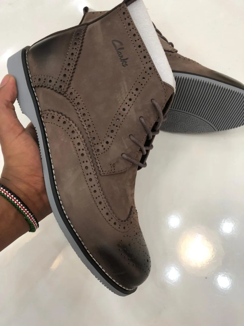 Clarks Genuine Leather Brogue Official Boots - Dark Brown Mens Laced Shoes