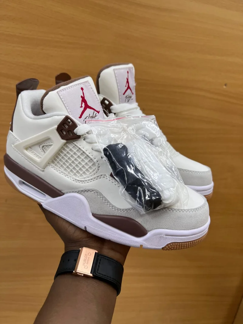 Classic Air Jordan 4 Retro SB Sneakers- white and brown