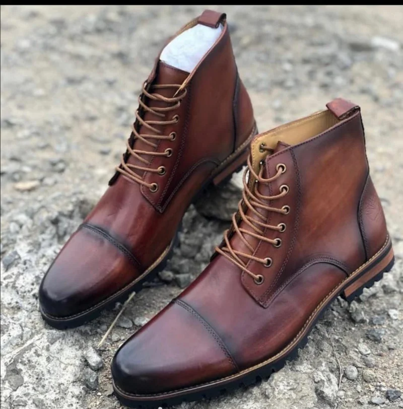 Classic Leather Boots for Mens Casual Shoes in Coffee Brown