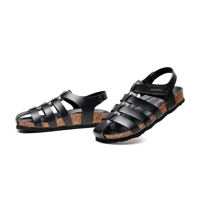 Close Toe  Ankle Strap Men's Cork Sandals Black