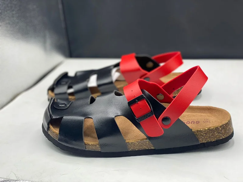 Close Toe Ankle Strap Men's Cork Sandals Black Orange