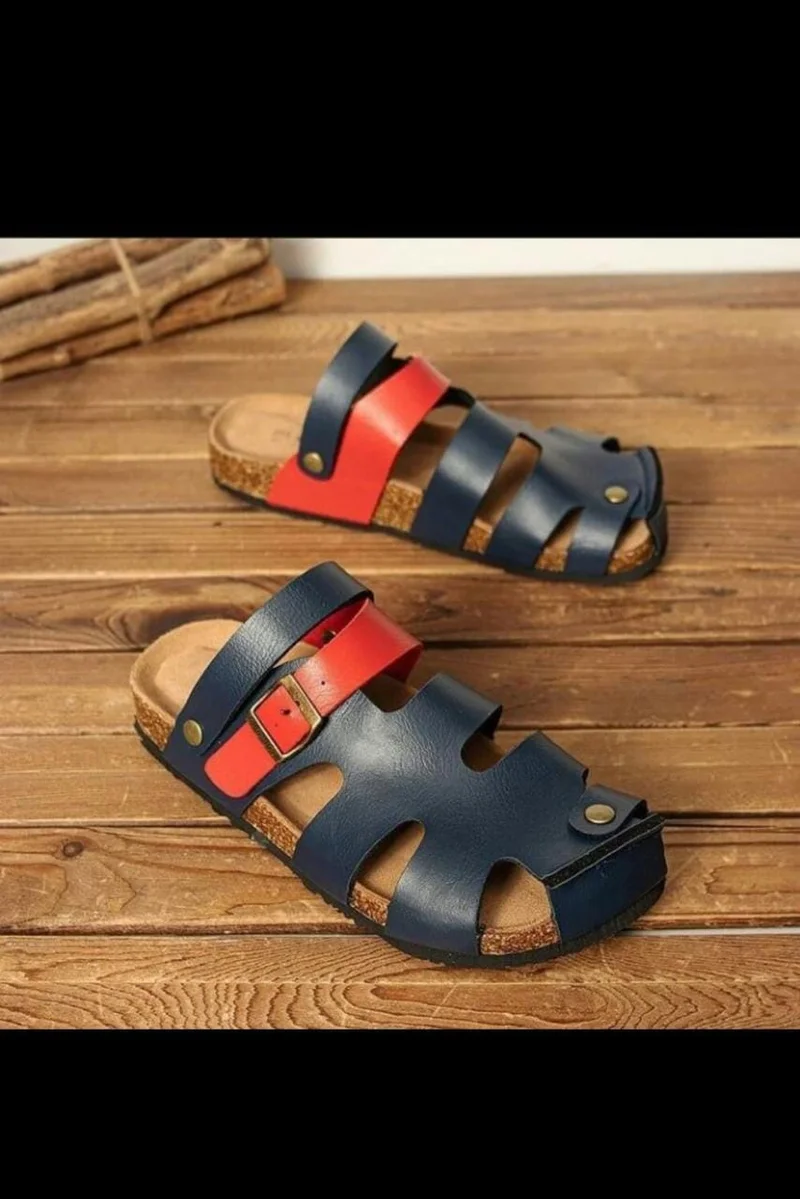 Close Toe Ankle Strap Men's Cork Sandals Orange adjusting strap