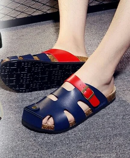 Close Toe Belt Men's Cork Sandals Orange adjusting strap