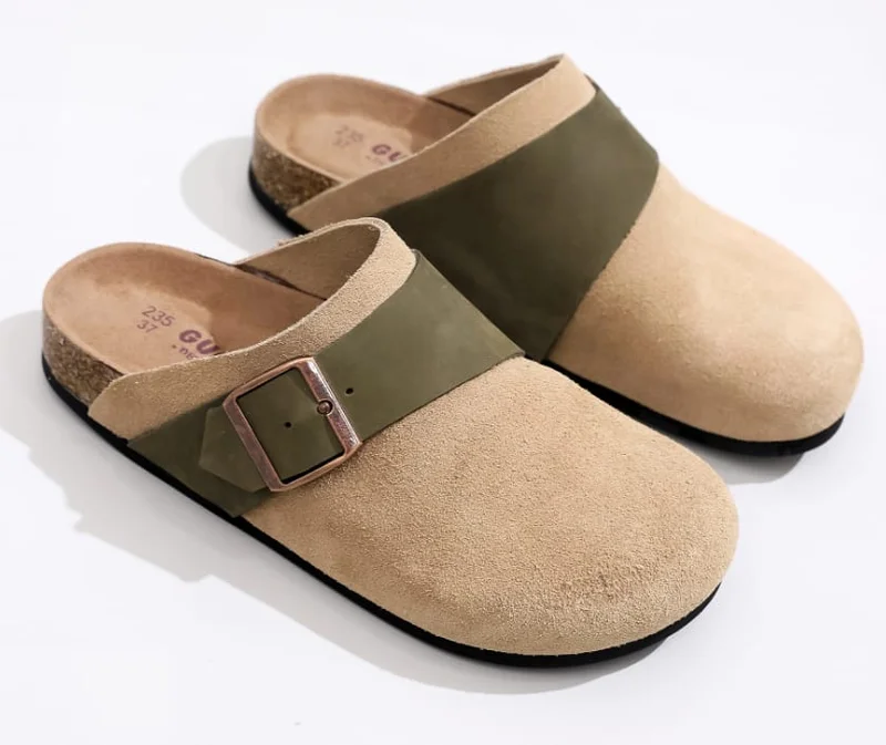 Closed Green Belt Buckle Men's Cork Sandals