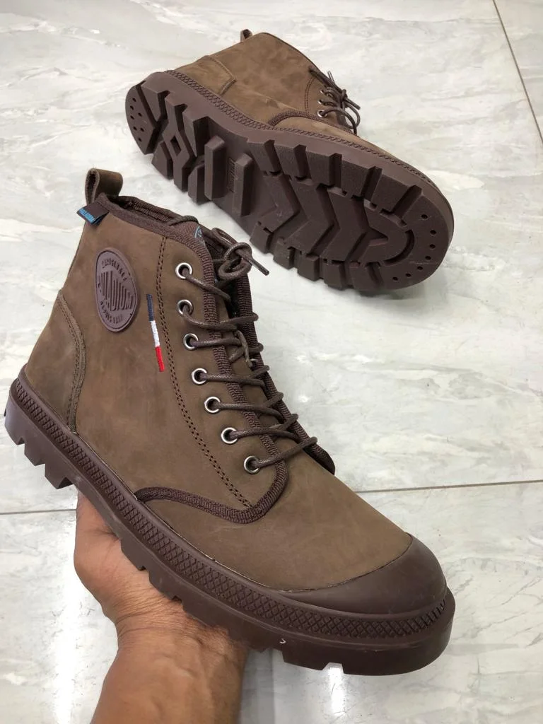 Coffee Brown Leather PALLADIUM High Quality Lace Up Men Ankle Boot