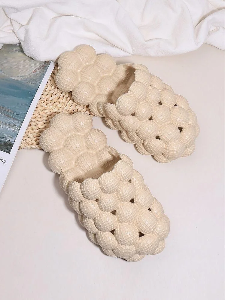 Cream Unisex Hollow Funny Lychee Non Slip Spa Soft Bubble Slides Slippers
