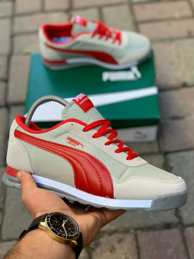 Cream-Red-White Puma Jogger Sneakers Sports Shoe