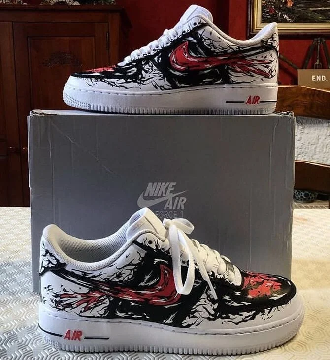 Custom Nike Air Force 1 Low White Black Red Splash
