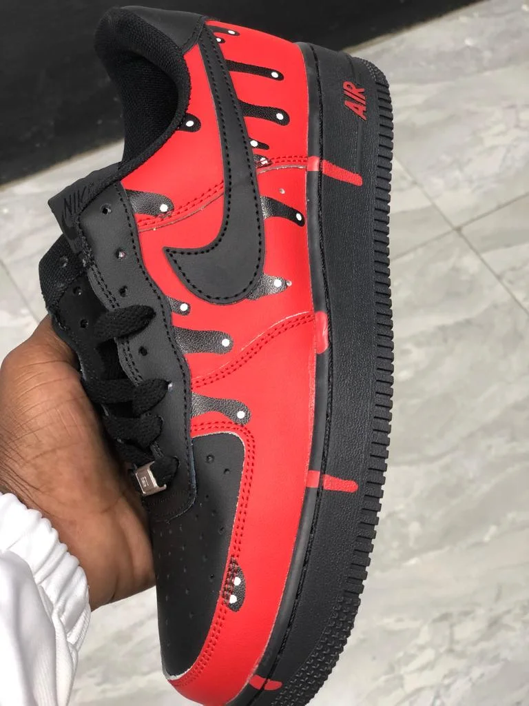 Custom Nike Air Force 1 Red Black Drip Trainers