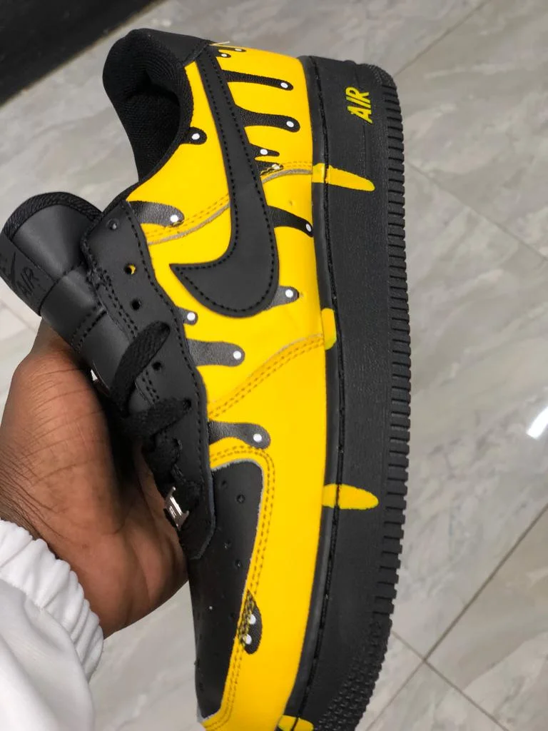 Custom Nike Air Force 1 Yellow Black Drip Trainers