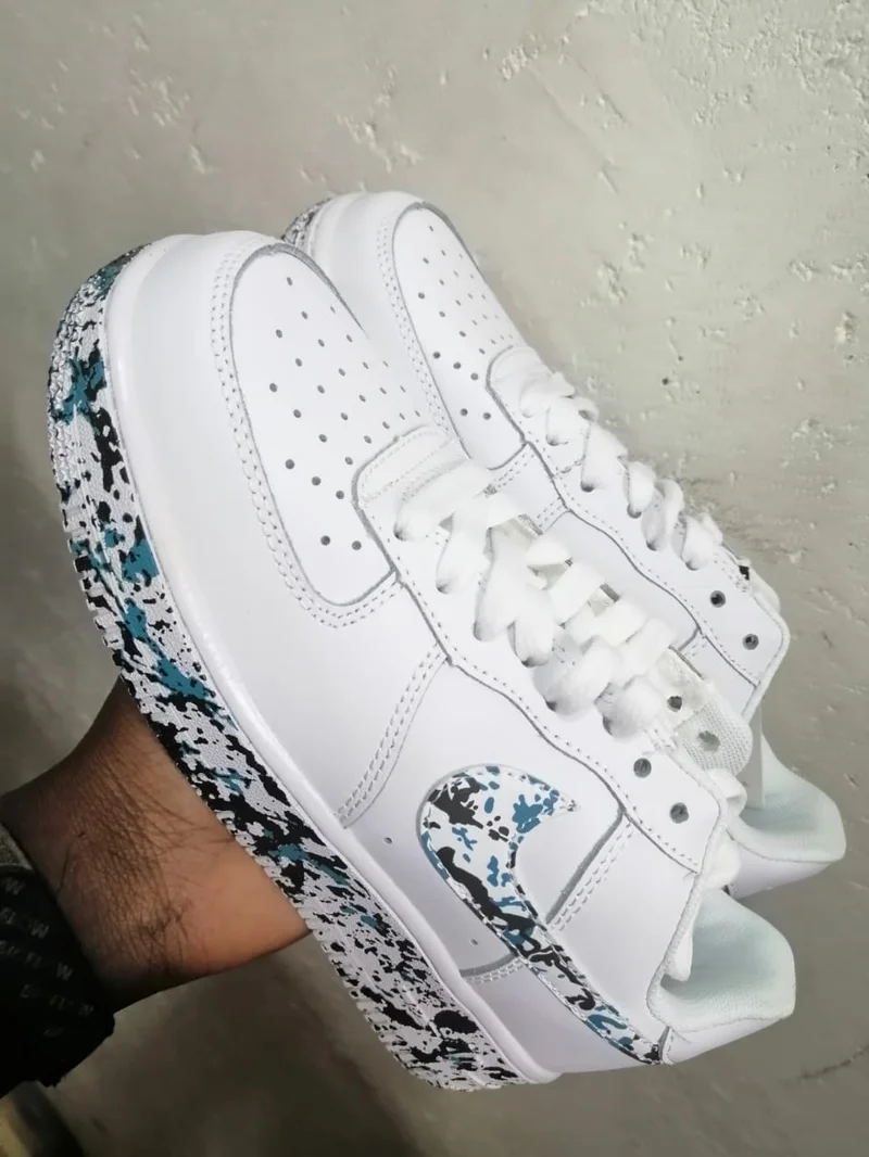 Custom Splatter Paint Nike Air Force 1 Low White Black Green