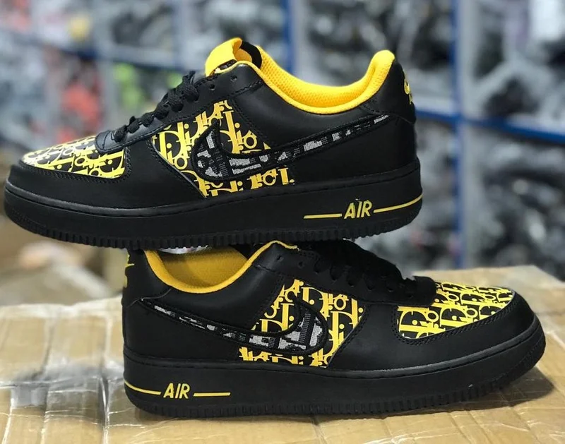 Customised Nike Air Force 1 Dior Fashion Sneakers Yellow and Black