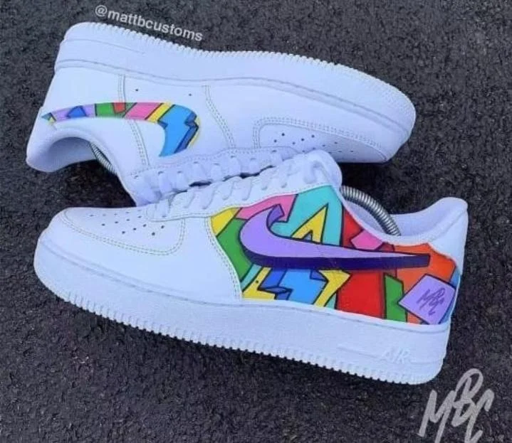 Customized Nike Air force Paints White Sneakers