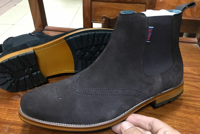 Dark Grey Premium Polo Boots Slipon Casual Men shoes/Brown sole/Swede upper