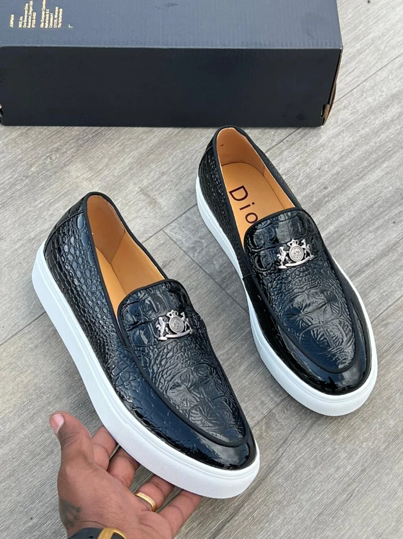 Dior Fashion Slipon Wet Look  Black Leather Official Shoes