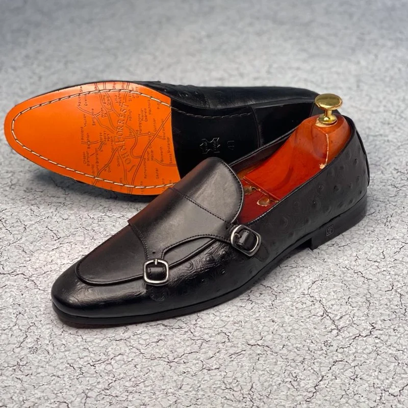 Double Buckle Black Official Shoes Premium Leather Monk Shoes