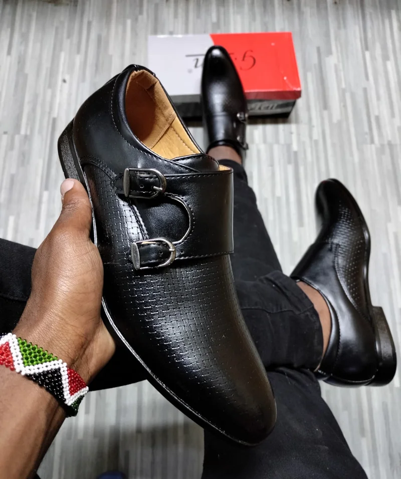 Double Monk Black Premium Leather Shoes
