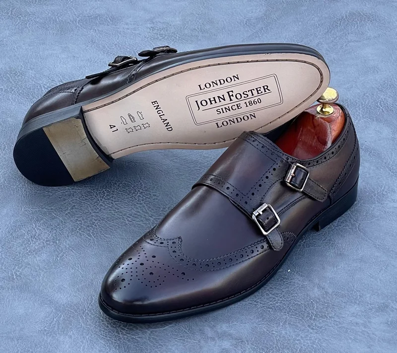 Double Monk JohnFoster Oxford leather mens Shoes-Coffee Brown.