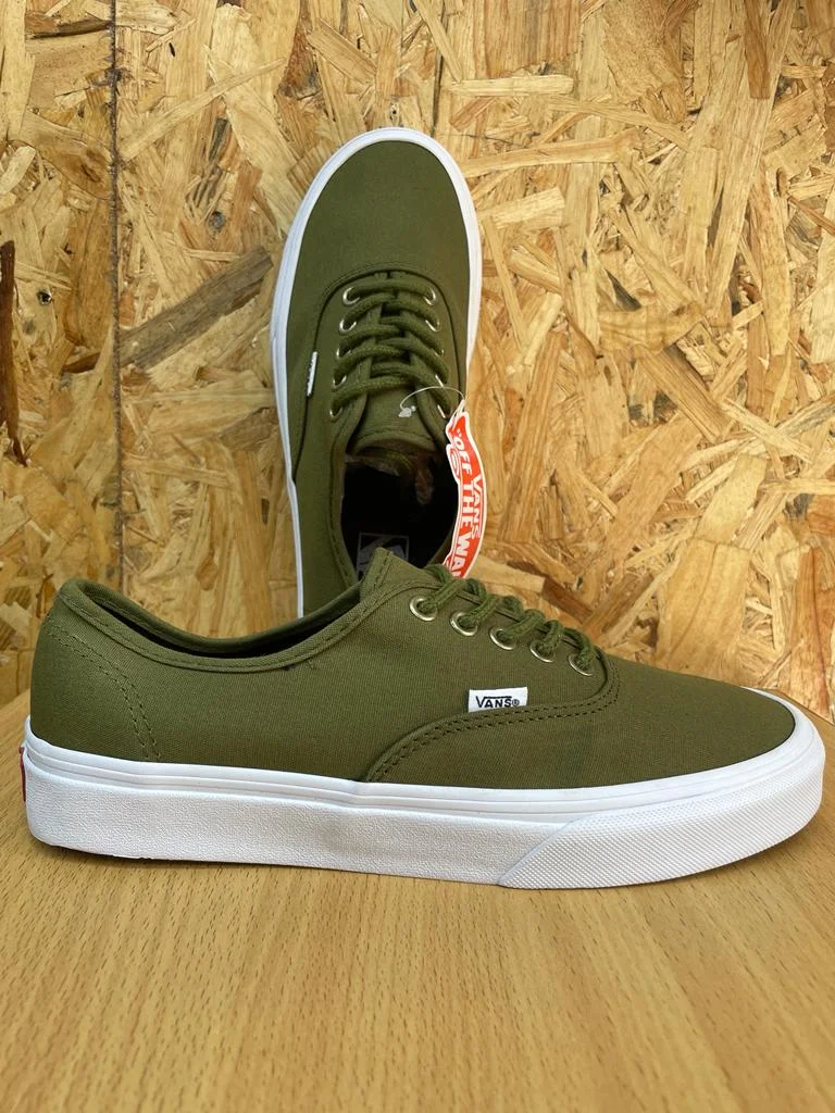 Double Soled Authentic Vans Shoes - Jungle Green White Sole