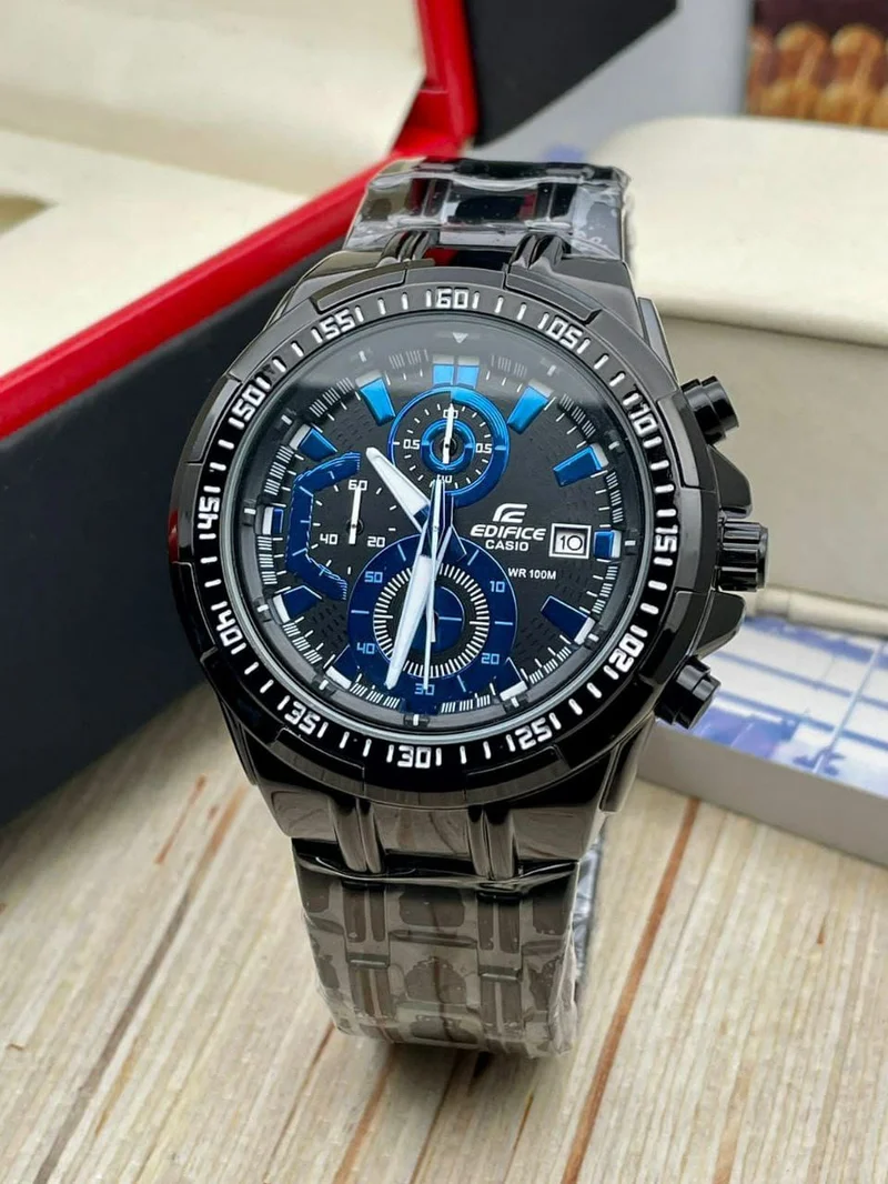 Edifice Casio High Quality Original WR 100M Men  Metal Wrist Watch With Blue
