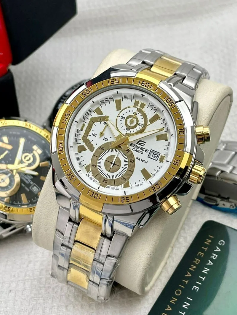 Edifice Casio High Quality Original WR 100M Men  Metal Wrist Watch With Gold