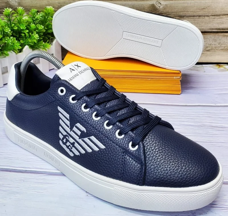 EMPORIO ARMANI Exchange Lace-up Logo-print Sneakers - Navy Blue