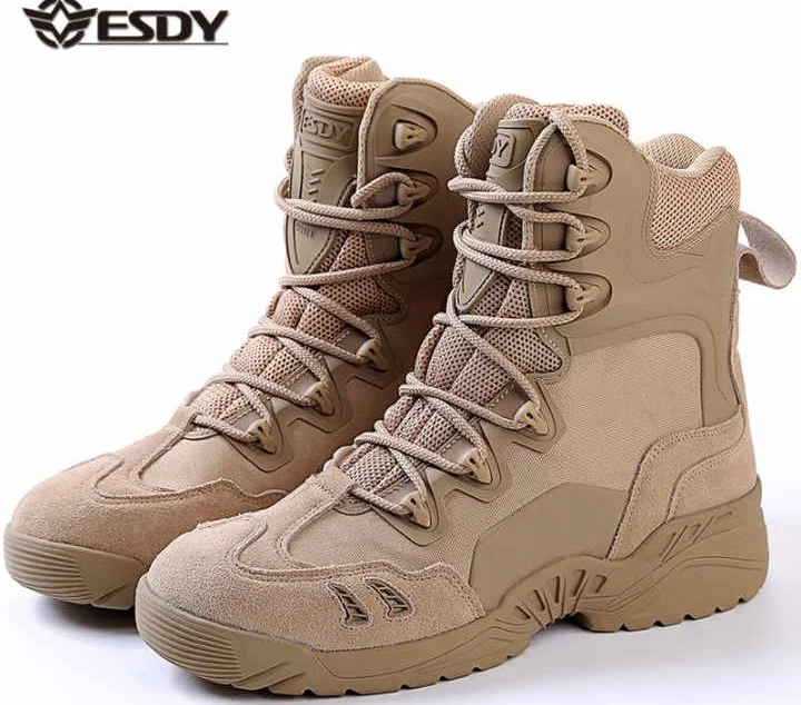 ESDY Outdoor waterproof Boot breathable hiking shoes tactical boots Tan color