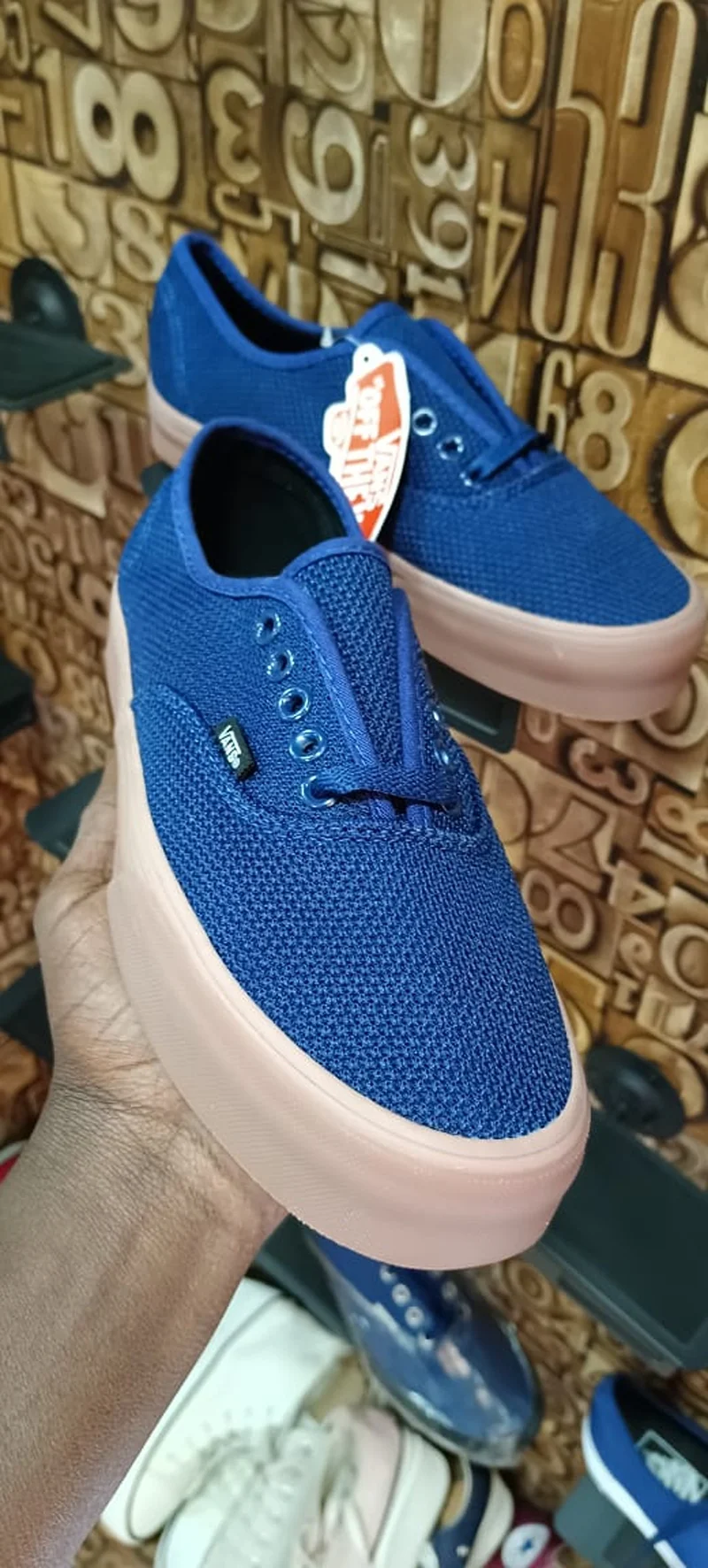Fabric Double Sole Vans of the Wall Sneakers Blue and gum Sole