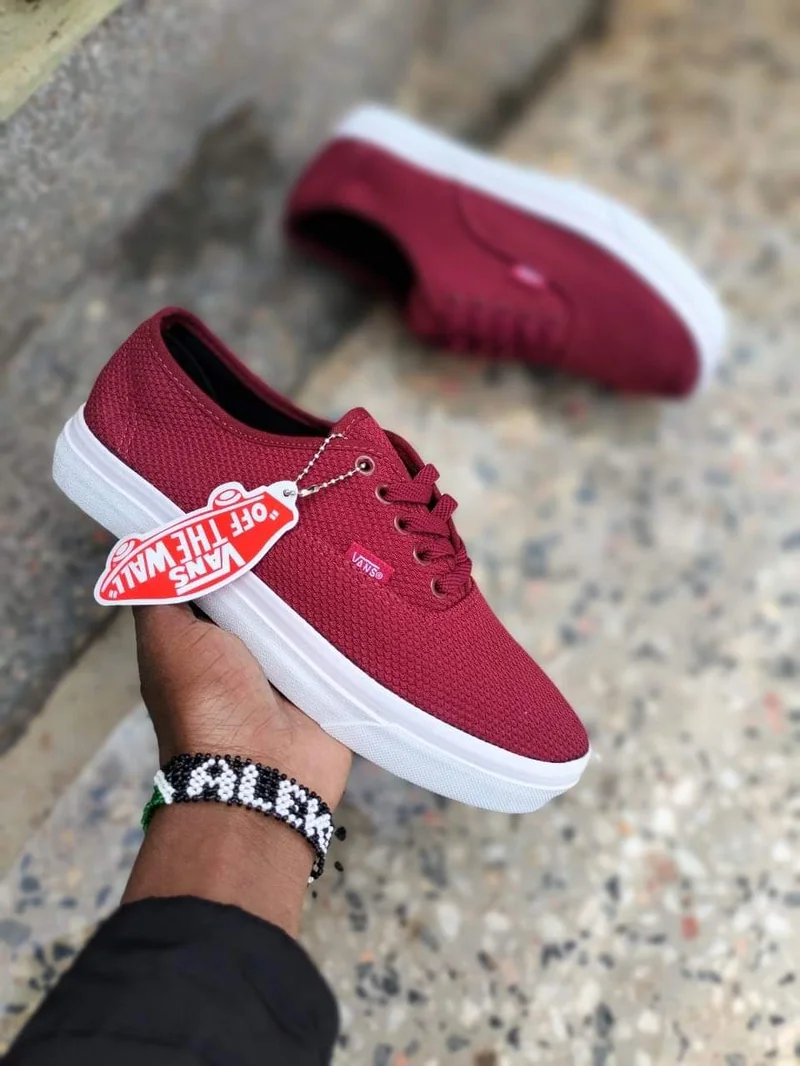 Fabric Double Sole Vans of the Wall Sneakers Maroon and white sole
