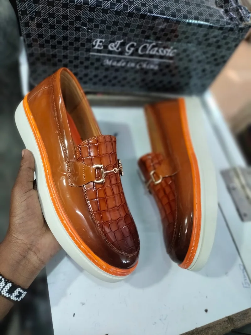 Fashionable Men E & G Classic Wetlook Loafer Casual Shoes - Brown