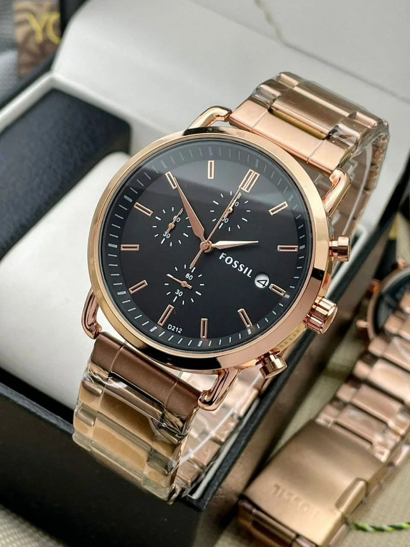 Fossil New Minimalist Commuter Collection Black Gold Men Wrist Watch