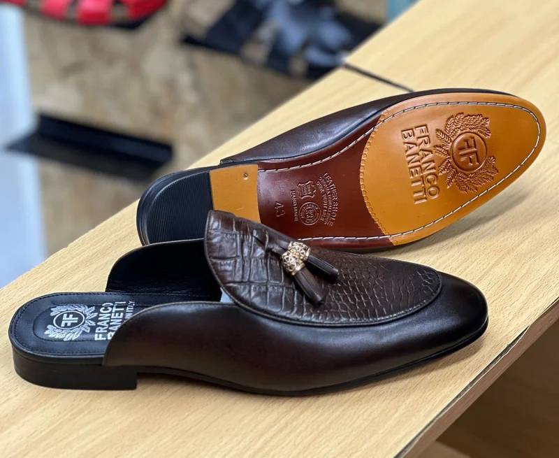 Franco Banetti Coffee Brown Official Backless Men's  Mules With Kiltie