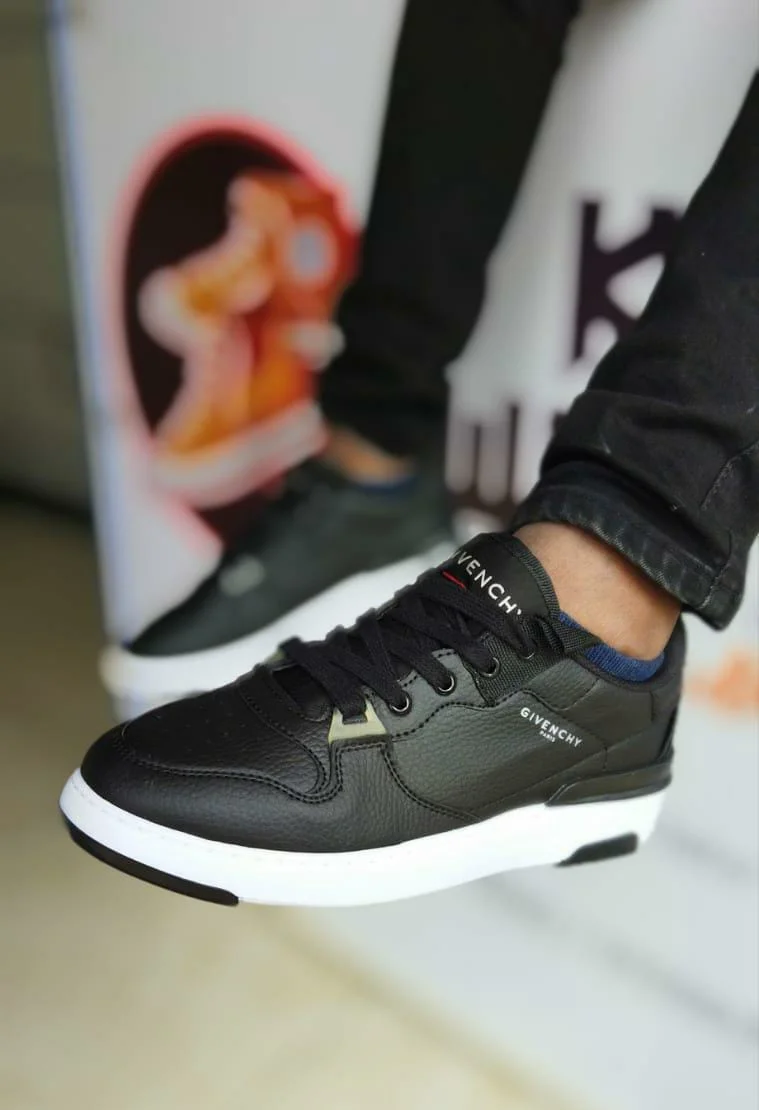 Givenchy Mens Leather Sneakers Black White Lace Up Sneakers