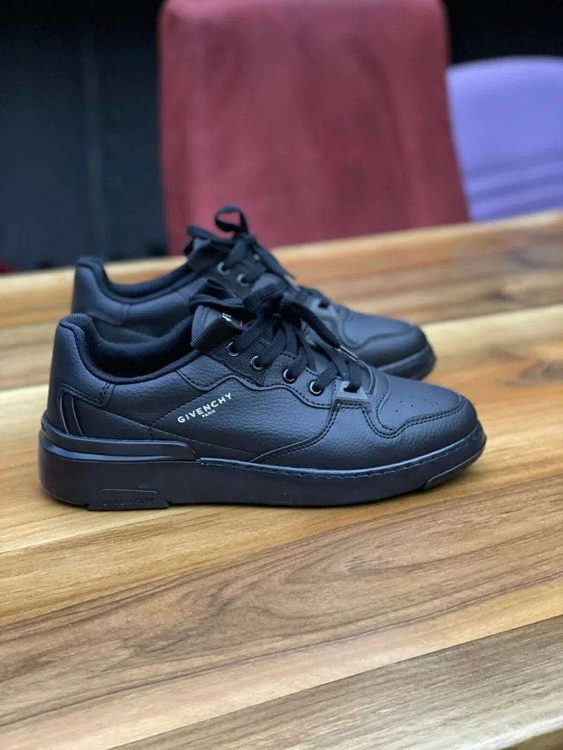 Givenchy Paris Mens Leather Sneakers All Black Lace Up Sneakers