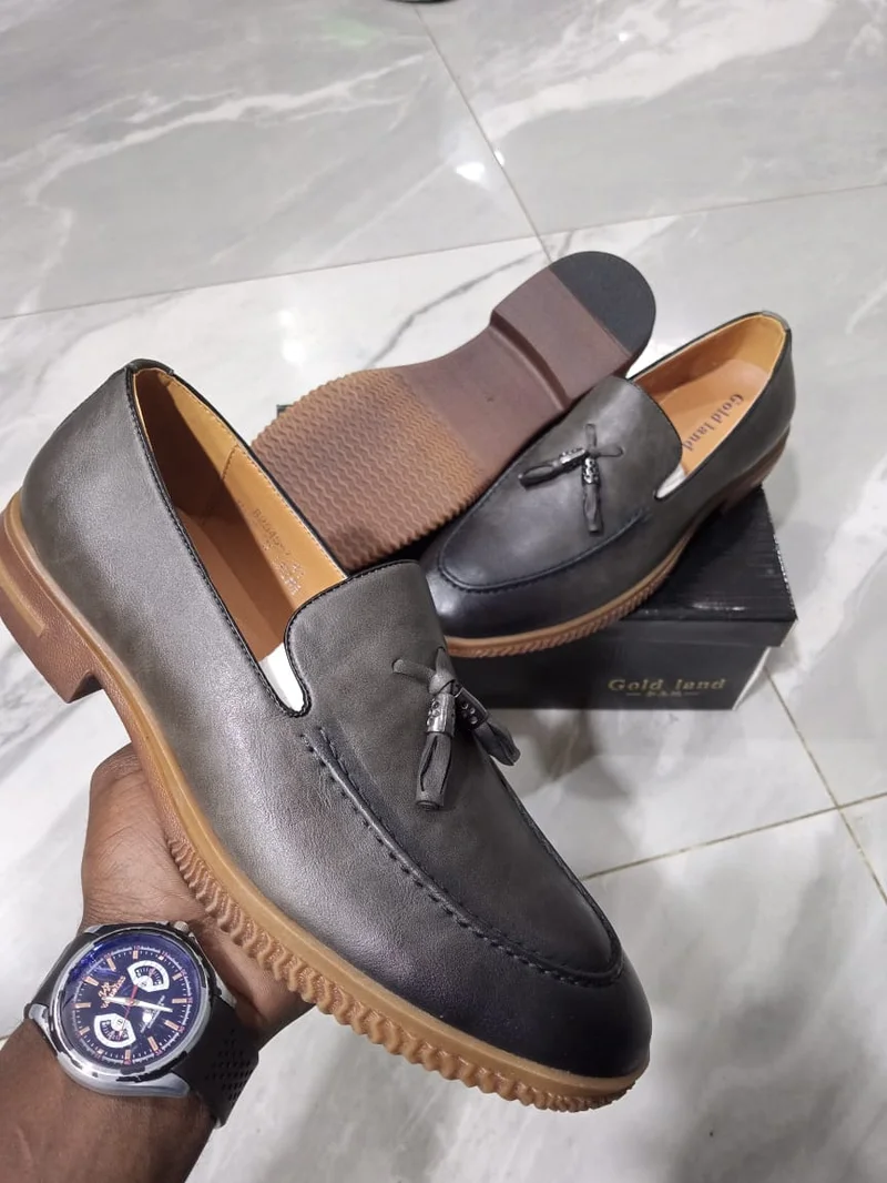Gold Land Leather Slip on Loafers Mens Leather Shoes