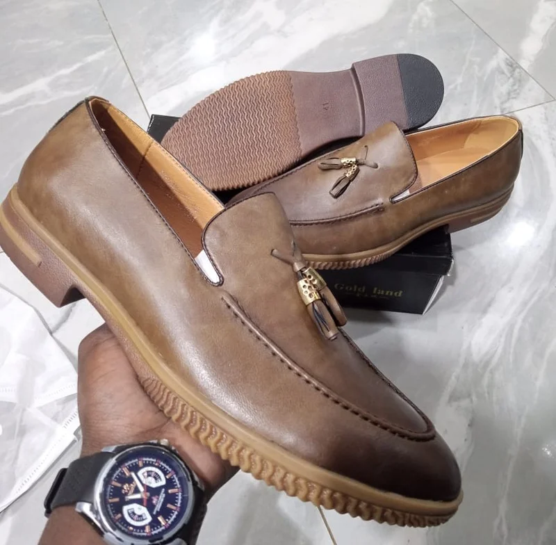 Gold Land Leather Slip on Loafers Mens Shoe - Gold