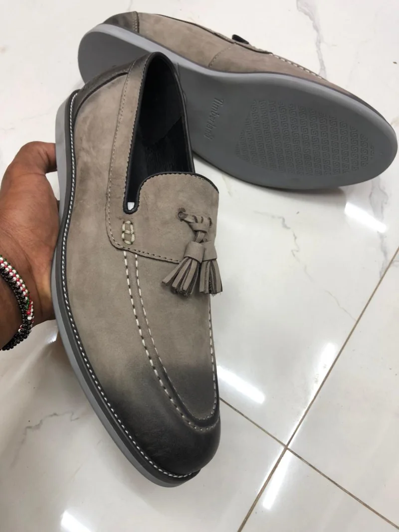 Gray Leather Timberland Classic Loafers with kiltie