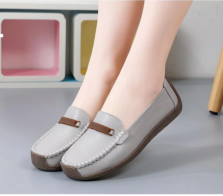 Gray Loafers flats shoes woman folding Leather women flats