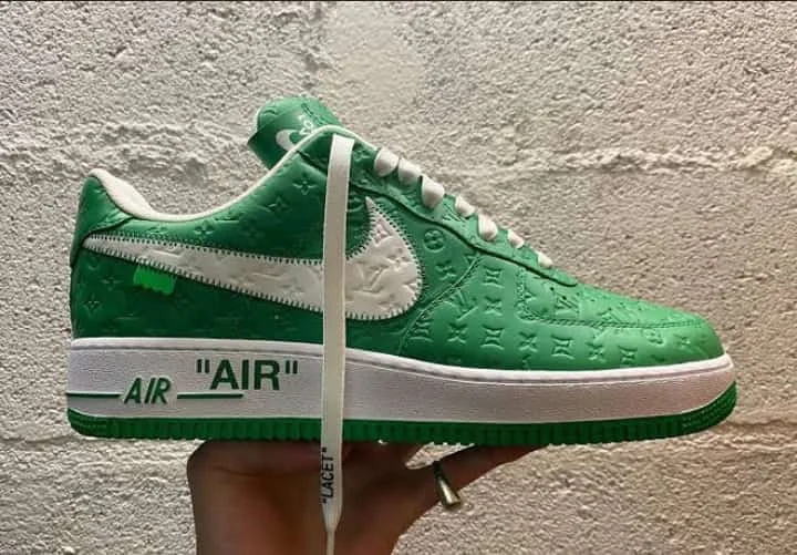 Green and White Louis Vuitton x Nike Air Force1 Low