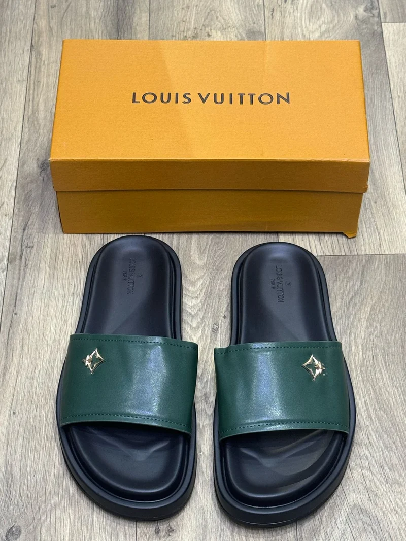 GREEN-BLACK LOUIS VUITTON MEN’S SLIDES PARIS