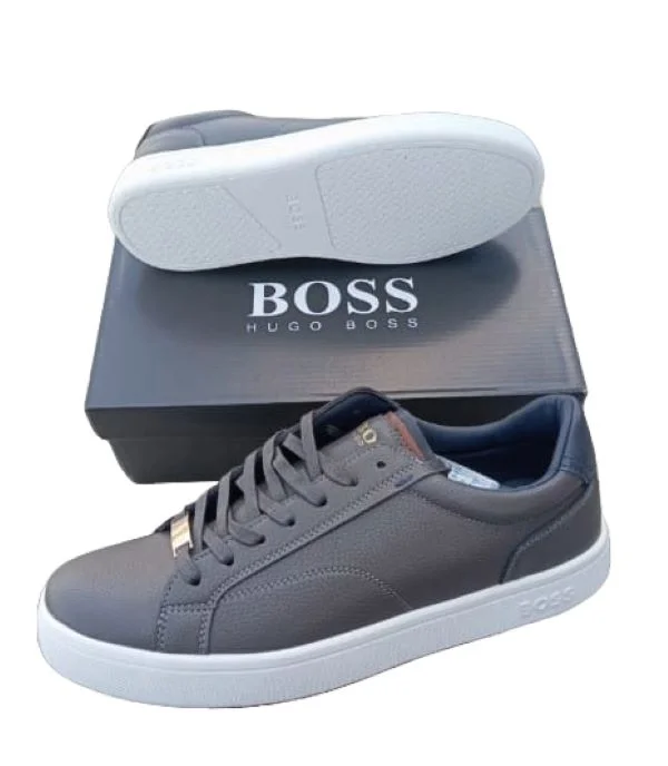 GREY  CASUAL HUGO BOSS LEATHER SNEAKERS
