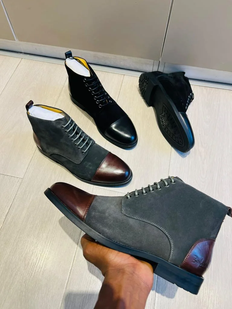Grey Boludi Mens Casual Classic High Top Classic Leather Boots