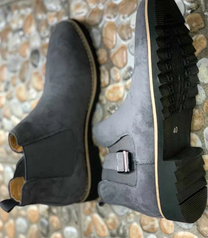 Grey Cacatua Men's Chelsea Boots Suede Leather