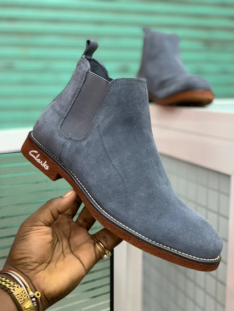 Grey Clarks Leather Chelsea Boots Fashion Men