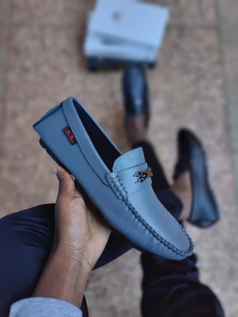 Grey Leather Calvin Klein Men Casual Ck Loafer Shoes