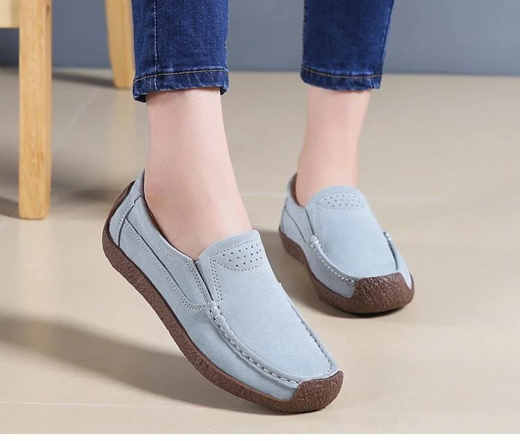 Grey Loafers flats shoes Woman folding Moccasins Women Flats