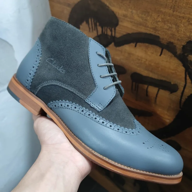 Grey Men's Clarks Boots Suede Brogue Leather Shoes