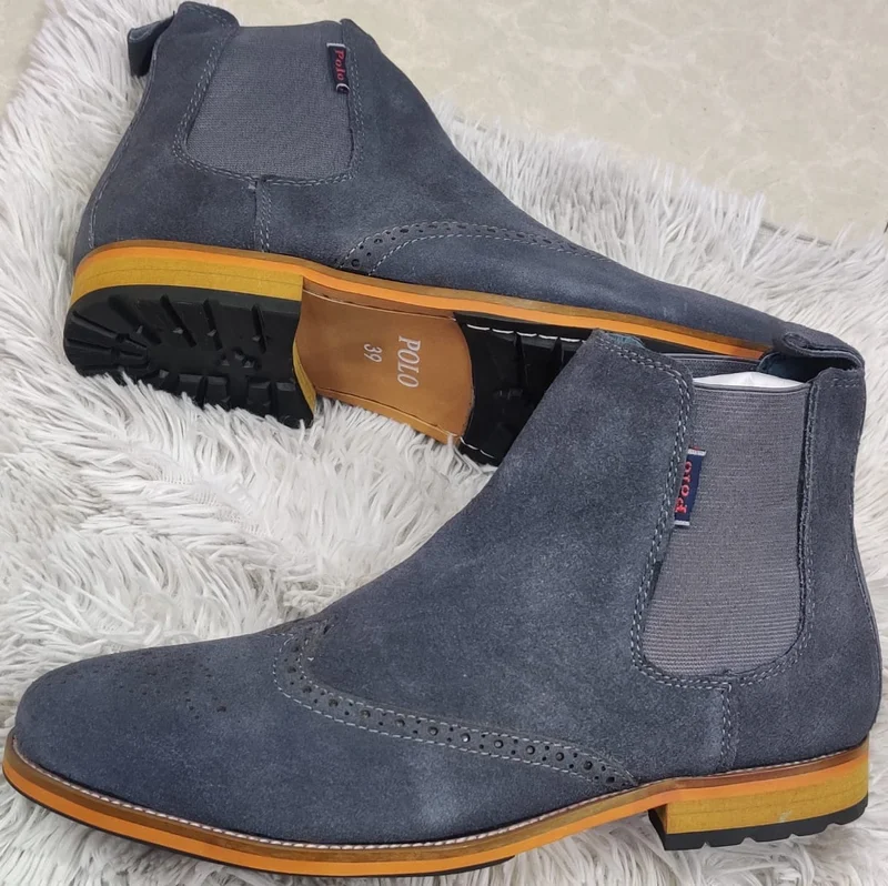Grey Polo Men Casual Boots/Brown sole/Suede upper