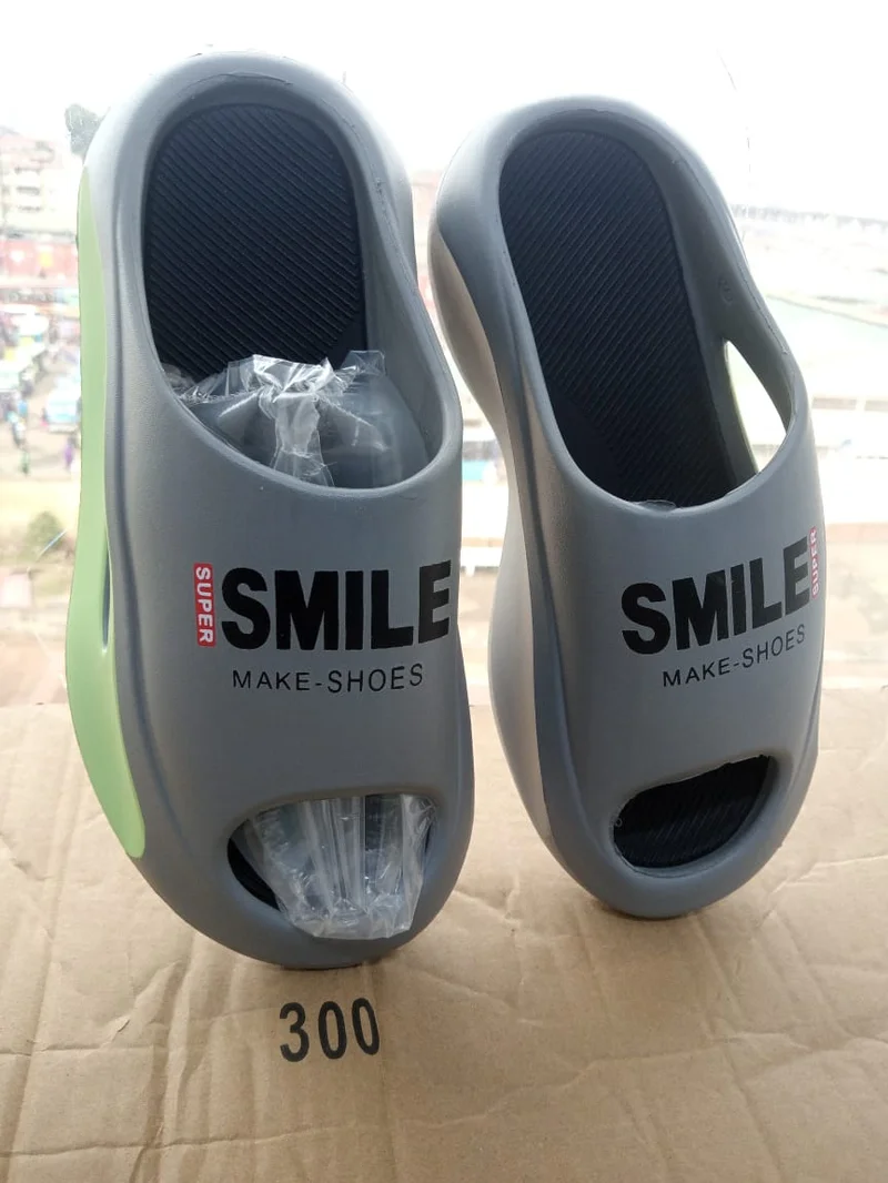 Grey Smile Make Shoes comfortable Leather Unisex Slides